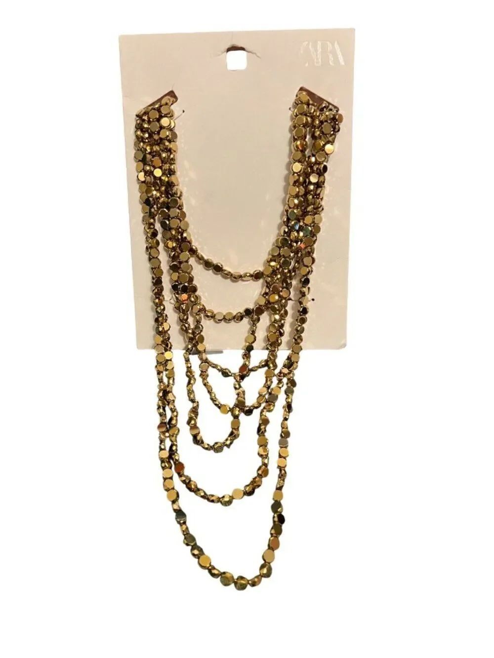 Zara Multi-strand Necklace Jewelry Gold mirrored Glass NWT